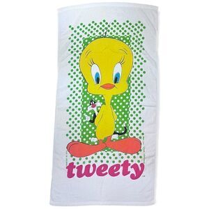 RARE VINTAGE 1966 TWEETY SYLVESTER BEACH TOWEL FRANCO MFG COLLECTABLE 27”x53”